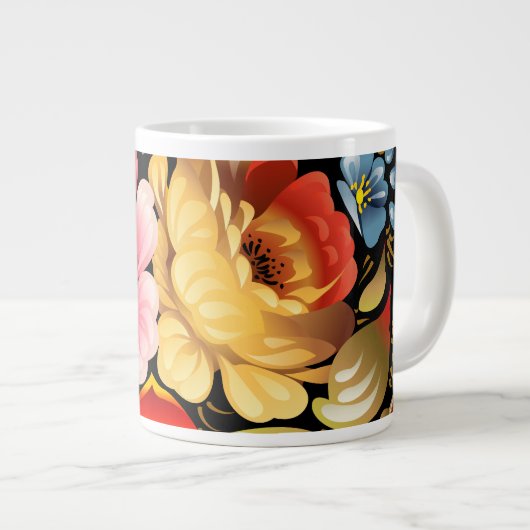 Fine Flower Cool Cute Girly Retro Floral Grote Koffiekop (Voorkant rechts)