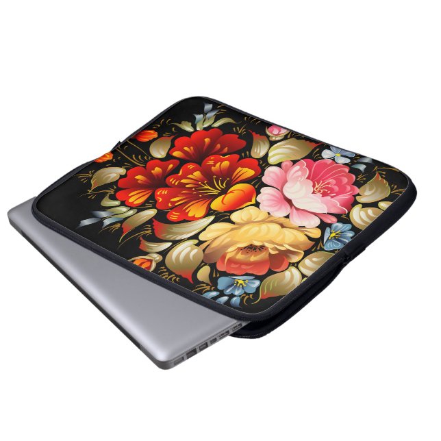 Fine Flower Cool Cute Girly Retro Floral Laptop Sleeve (Voorkant onderkant)