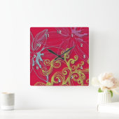 Fine Flower Cool Cute Girly Retro Floral Vierkante Klok (Huis)