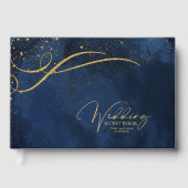 Fine Gold Lines Abstract bruiloft Navy ID867 Gastenboek (Voorkant)