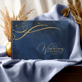 Fine Gold Lines Abstract bruiloft Navy ID867 Gastenboek