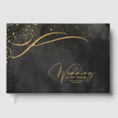 Fine Gold Lines Abstract Wedding Black ID867 Gastenboek (Voorkant)