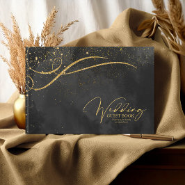 Fine Gold Lines Abstract Wedding Black ID867 Gastenboek