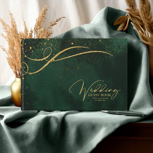 Fine Gold Lines Abstract Wedding Emerald ID867 Gastenboek