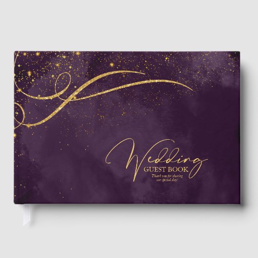 Fine Gold Lines Abstract Wedding Plum ID867 Gastenboek (Voorkant)