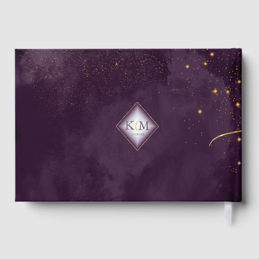 Fine Gold Lines Abstract Wedding Plum ID867 Gastenboek (Achterkant)