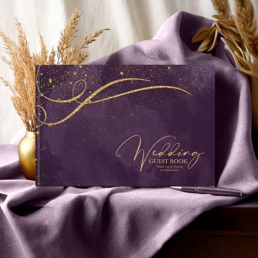 Fine Gold Lines Abstract Wedding Plum ID867 Gastenboek
