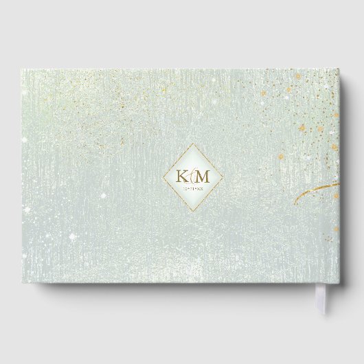 Fine Gold Lines Abstract Wedding Sage ID867 Gastenboek (Achterkant)