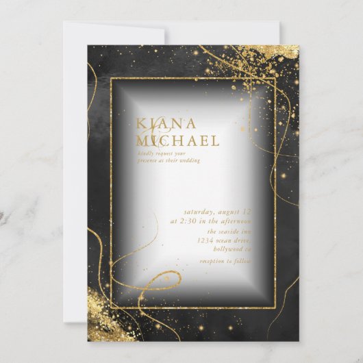 Fine Gold Lines Abstract Wedding V2 Black ID867 (Voorkant)