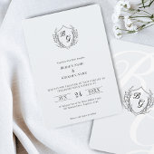 Fine-line classic  Crest monogram bruiloft Kaart