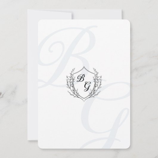 Fine-line classic  Crest monogram bruiloft Kaart (Achterkant)
