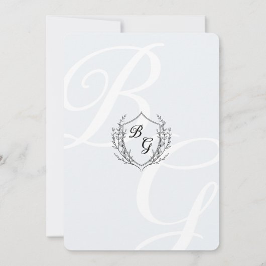 Fine-line classic  Crest monogram bruiloft Kaart (Achterkant)