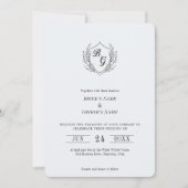 Fine-line classic  Crest monogram bruiloft Kaart (Voorkant)