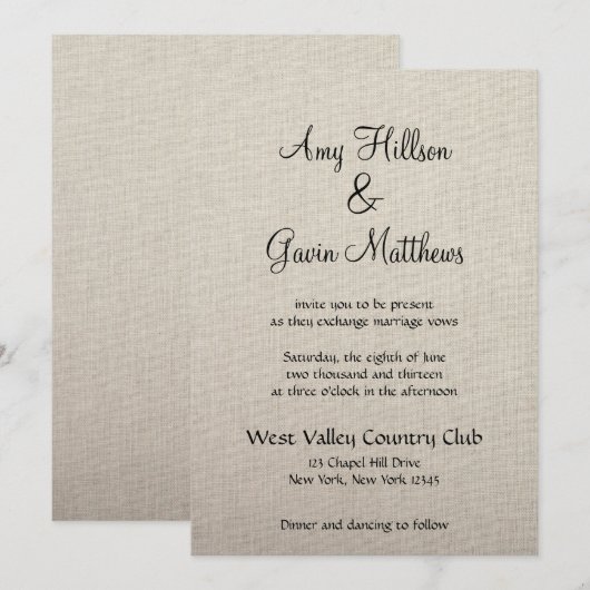 Fine Linen Invitation Kaart (Voorkant / Achterkant)