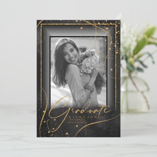 Fine Lines Gold Abstract Afstuderen Black ID907 (Staand voorkant)