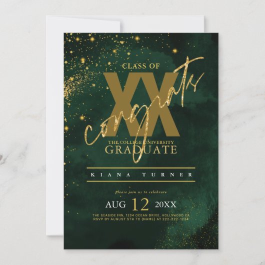 Fine Lines Gold Abstract Afstuderen Emerald ID867 Kaart (Voorkant)