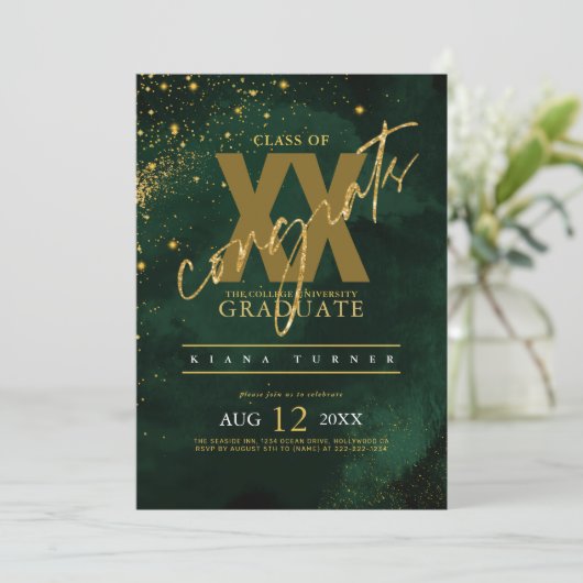 Fine Lines Gold Abstract Afstuderen Emerald ID867 Kaart (Staand voorkant)