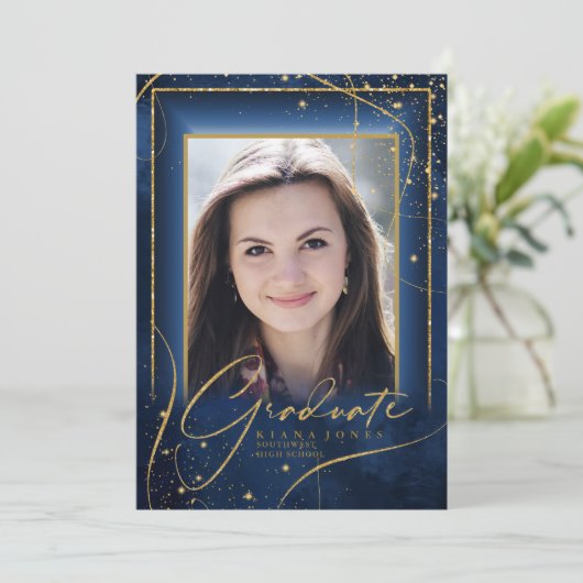 Fine Lines Gold Abstract Afstuderen Navy ID907 (Staand voorkant)