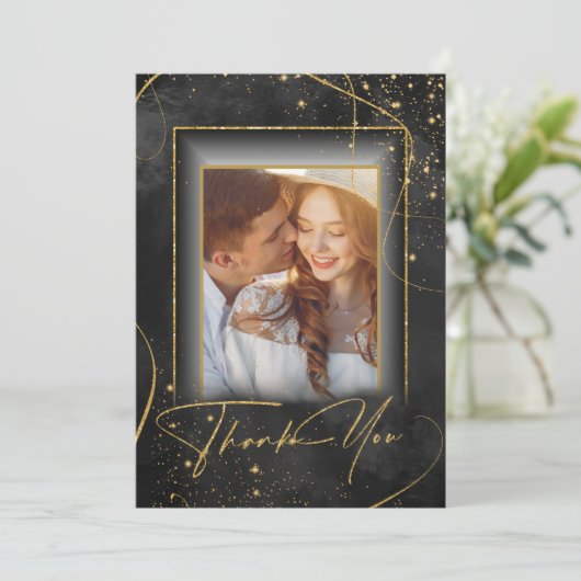 Fine Lines Gold Abstract Wedding Bedankt Bk ID867 (Staand voorkant)