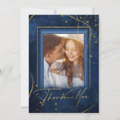 Fine Lines Gold Abstract Wedding Bedankt Navy ID86 (Voorkant)