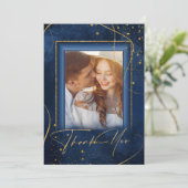 Fine Lines Gold Abstract Wedding Bedankt Navy ID86 (Staand voorkant)