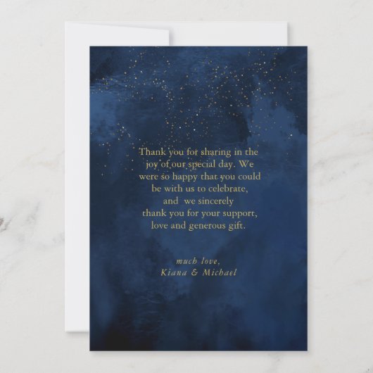 Fine Lines Gold Abstract Wedding Bedankt Navy ID86 (Achterkant)