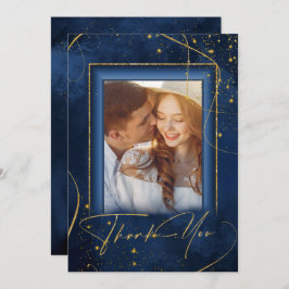 Fine Lines Gold Abstract Wedding Bedankt Navy ID86