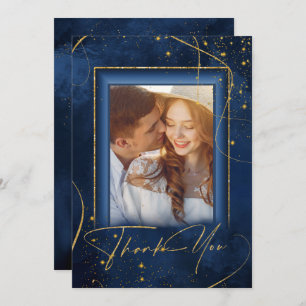 Fine Lines Gold Abstract Wedding Bedankt Navy ID86