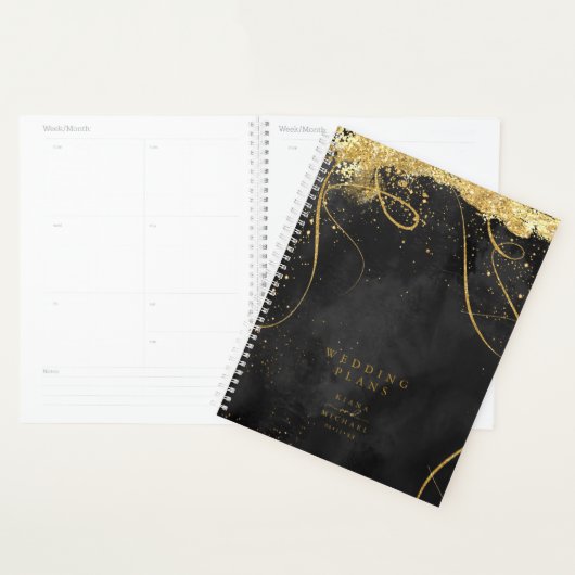 Fine Lines Gold Abstract Wedding Black ID867 Planner (Display)