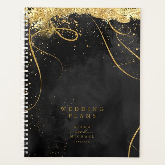 Fine Lines Gold Abstract Wedding Black ID867 Planner (Voorkant)