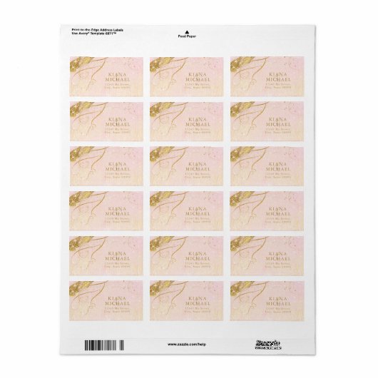 Fine Lines Gold Abstract Wedding Blush ID867 Etiket (Full Sheet)