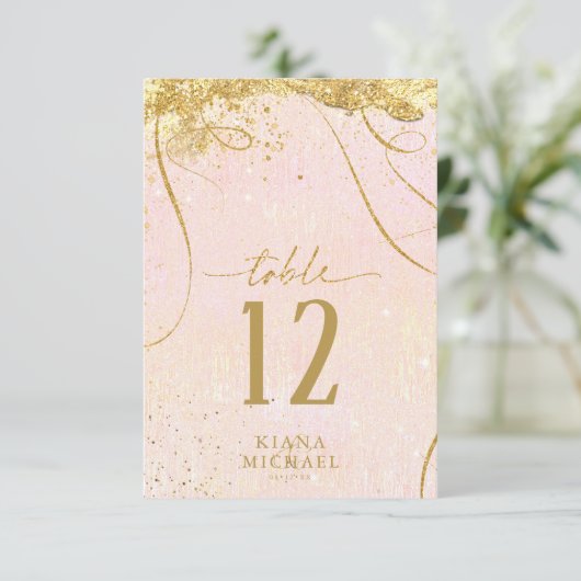 Fine Lines Gold Abstract Wedding Blush ID867 Kaart (Staand voorkant)