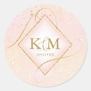 Fine Lines Gold Abstract Wedding Blush ID867 Ronde Sticker