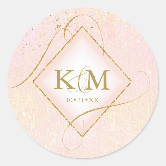 Fine Lines Gold Abstract Wedding Blush ID867 Ronde Sticker (Voorkant)