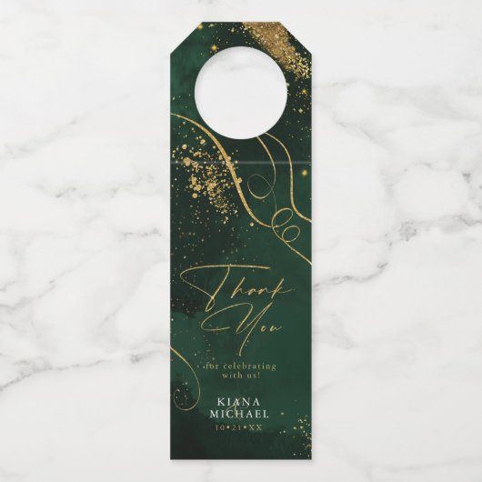 Fine Lines Gold Abstract Wedding Emerald ID867 Flessenhanger (Voorkant)