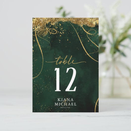 Fine Lines Gold Abstract Wedding Emerald ID867 Kaart (Staand voorkant)