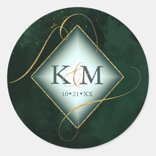 Fine Lines Gold Abstract Wedding Emerald ID867 Ronde Sticker (Voorkant)