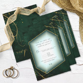 Fine Lines Gold Abstract Wedding Emerald ID867 RSVP Kaartje