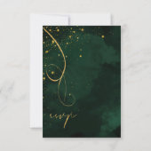 Fine Lines Gold Abstract Wedding Emerald ID867 RSVP Kaartje (Achterkant)