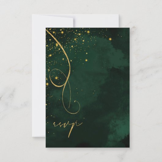 Fine Lines Gold Abstract Wedding Emerald ID867 RSVP Kaartje (Achterkant)