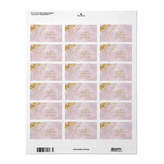 Fine Lines Gold Abstract Wedding Mauve ID867 Etiket (Full Sheet)