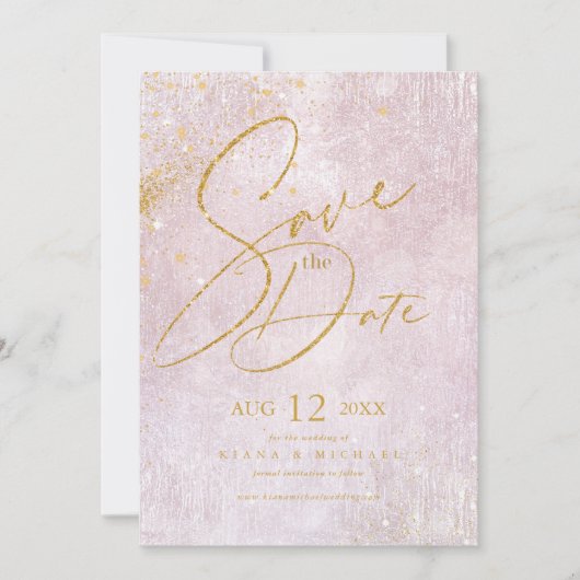 Fine Lines Gold Abstract Wedding Mauve ID867 Save The Date (Voorkant)