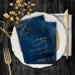 Fine Lines Gold Abstract Wedding Menu 1 Navy ID867
