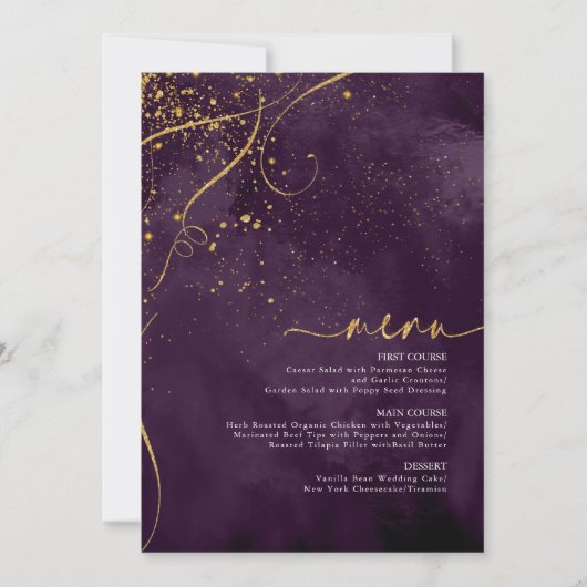 Fine Lines Gold Abstract Wedding Menu 1 Plum ID867 (Voorkant)