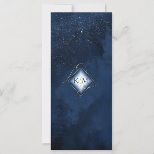 Fine Lines Gold Abstract Wedding Menu 2 Navy ID867 (Achterkant)