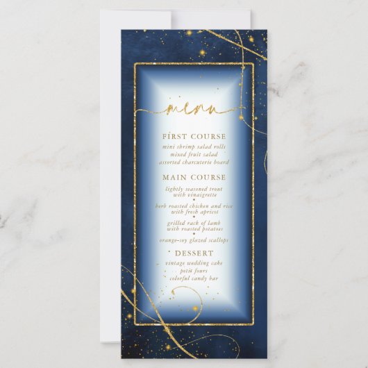 Fine Lines Gold Abstract Wedding Menu 2 Navy ID867 (Voorkant)
