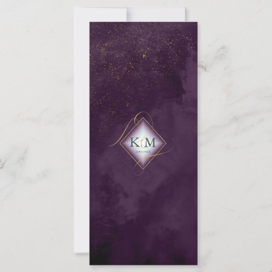 Fine Lines Gold Abstract Wedding Menu 2 Plum ID867 (Achterkant)