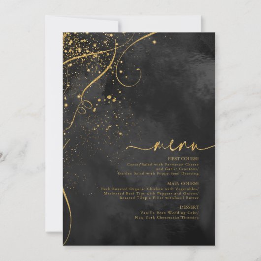 Fine Lines Gold Abstract Wedding Menu V1 Bk ID867 (Voorkant)