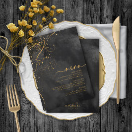 Fine Lines Gold Abstract Wedding Menu V1 Bk ID867