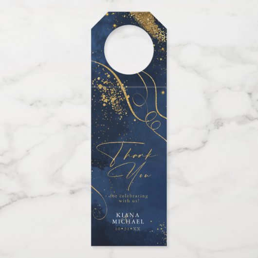 Fine Lines Gold Abstract Wedding Navy ID867 Flessenhanger (Voorkant)